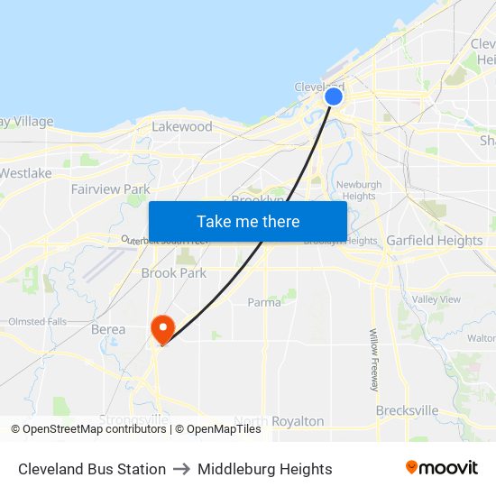 Cleveland Bus Station to Middleburg Heights map