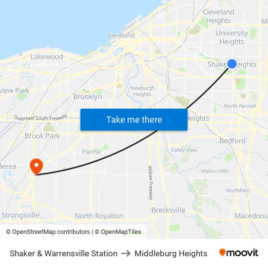 Shaker & Warrensville Station to Middleburg Heights map