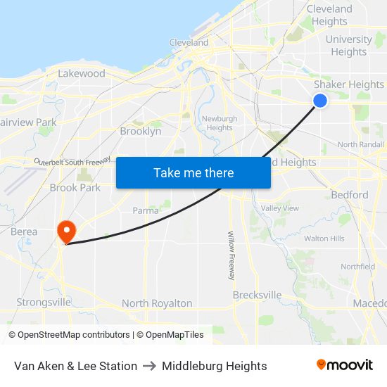 Van Aken & Lee Station to Middleburg Heights map
