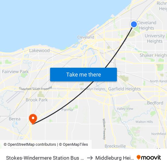 Stokes-Windermere Station Bus Stop #1 to Middleburg Heights map