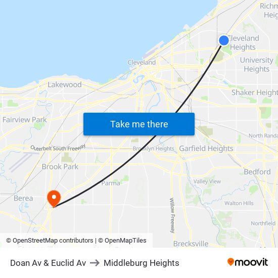 Doan Av & Euclid Av to Middleburg Heights map