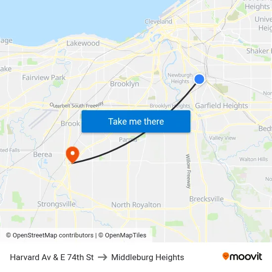 Harvard Av & E 74th St to Middleburg Heights map