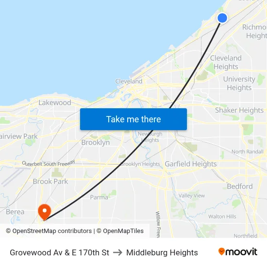 Grovewood Av & E 170th St to Middleburg Heights map