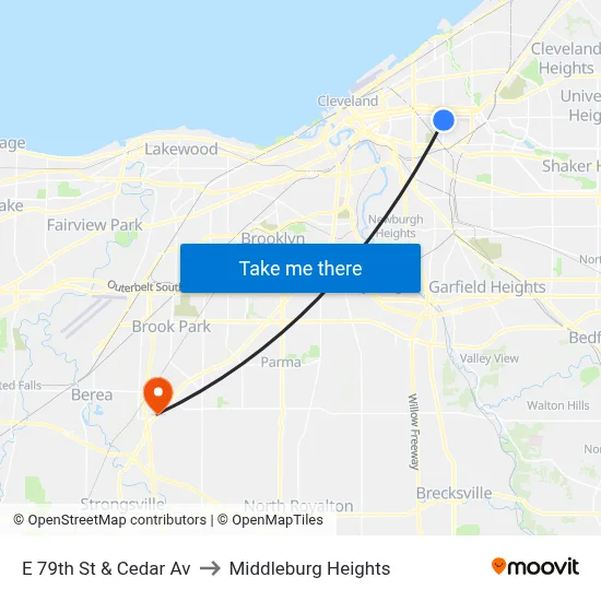 E 79th St & Cedar Av to Middleburg Heights map