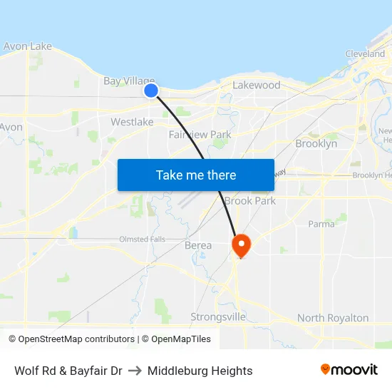 Wolf Rd & Bayfair Dr to Middleburg Heights map