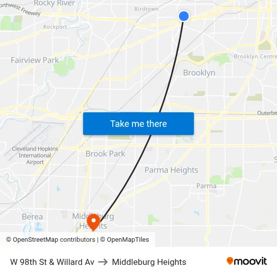 W 98th St & Willard Av to Middleburg Heights map