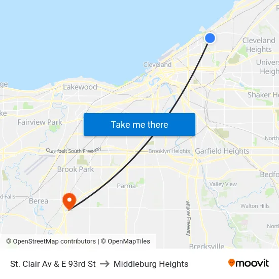 St. Clair Av & E 93rd St to Middleburg Heights map