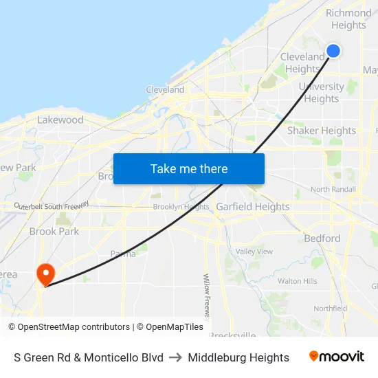 S Green Rd & Monticello Blvd to Middleburg Heights map