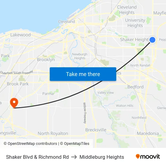 Shaker Blvd & Richmond Rd to Middleburg Heights map