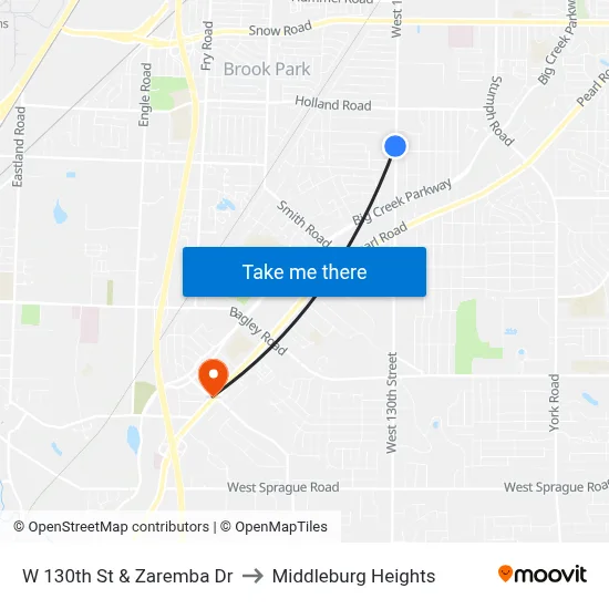 W 130th St & Zaremba Dr to Middleburg Heights map