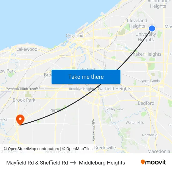 Mayfield Rd & Sheffield Rd to Middleburg Heights map