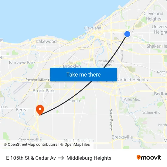 E 105th St & Cedar Av to Middleburg Heights map