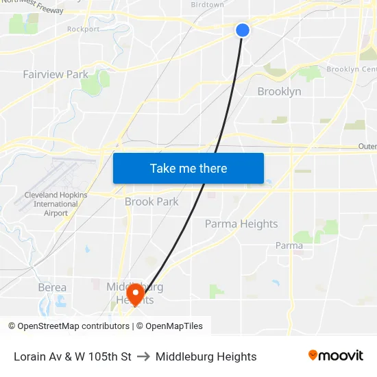 Lorain Av & W 105th St to Middleburg Heights map