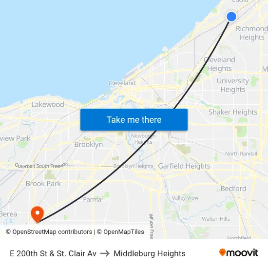 E 200th St & St. Clair Av to Middleburg Heights map
