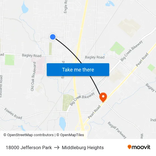18000 Jefferson Park to Middleburg Heights map