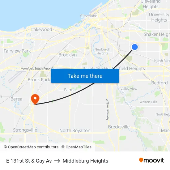 E 131st St & Gay Av to Middleburg Heights map