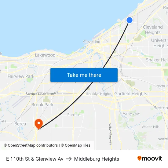 E 110th St & Glenview Av to Middleburg Heights map