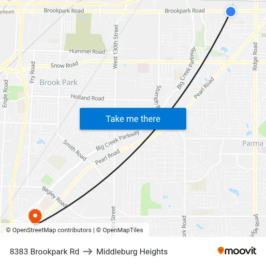 8383 Brookpark Rd to Middleburg Heights map