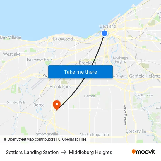 Settlers Landing Station to Middleburg Heights map