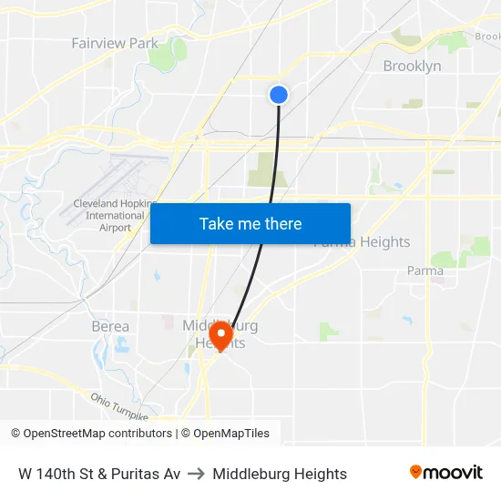 W 140th St & Puritas Av to Middleburg Heights map