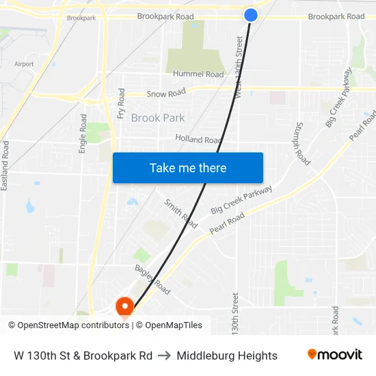 W 130th St & Brookpark Rd to Middleburg Heights map