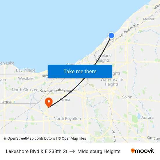 Lakeshore Blvd & E 238th St to Middleburg Heights map