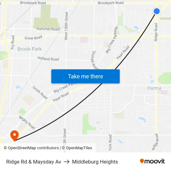 Ridge Rd & Maysday Av to Middleburg Heights map