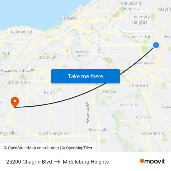 25200 Chagrin Blvd to Middleburg Heights map