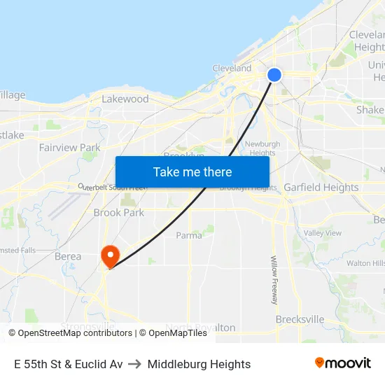 E 55th St & Euclid Av to Middleburg Heights map