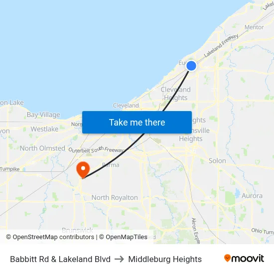 Babbitt Rd & Lakeland Blvd to Middleburg Heights map