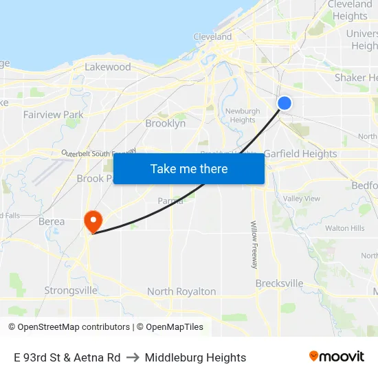 E 93rd St & Aetna Rd to Middleburg Heights map
