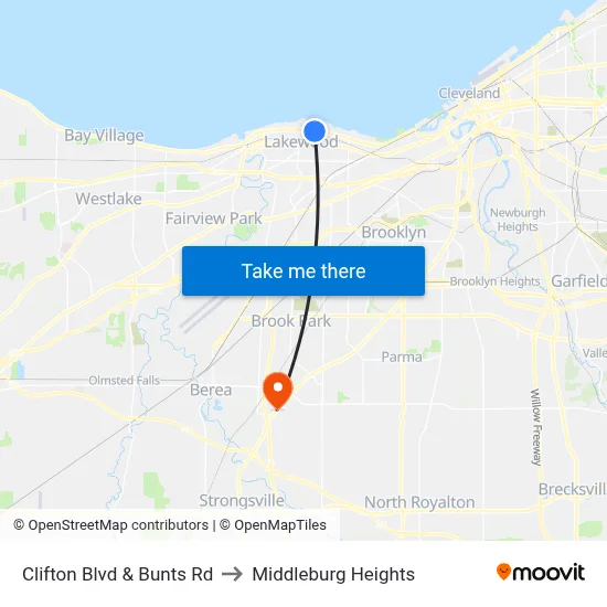Clifton Blvd & Bunts Rd to Middleburg Heights map