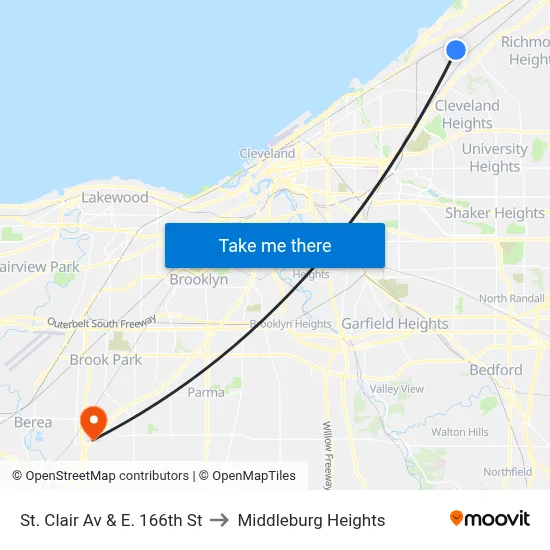 St. Clair Av & E. 166th St to Middleburg Heights map