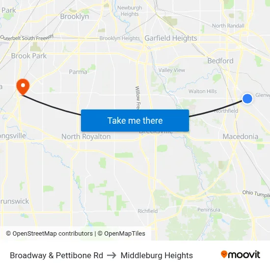 Broadway & Pettibone Rd to Middleburg Heights map