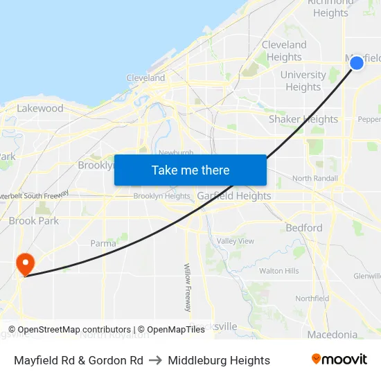 Mayfield Rd & Gordon Rd to Middleburg Heights map