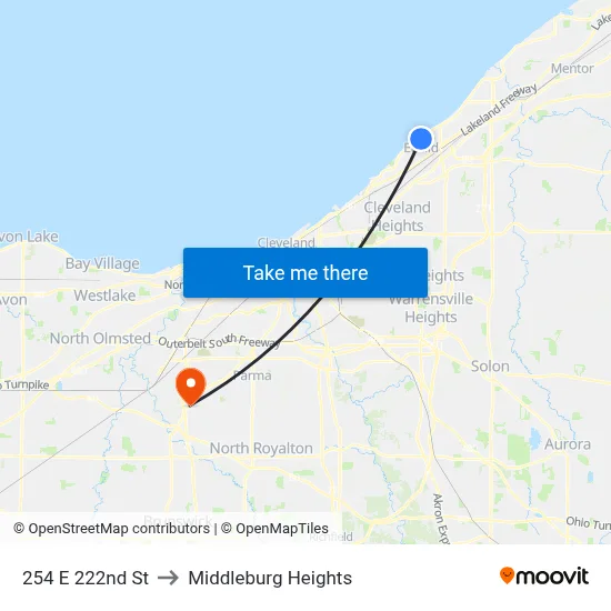 254 E 222nd St to Middleburg Heights map