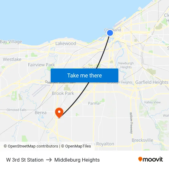 W 3rd St Station to Middleburg Heights map