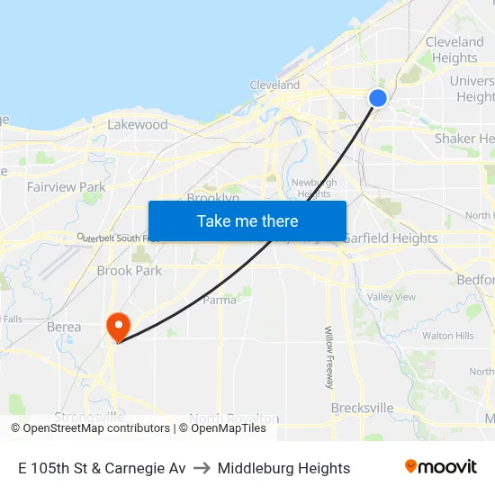 E 105th St & Carnegie Av to Middleburg Heights map