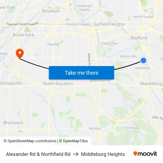 Alexander Rd & Northfield Rd to Middleburg Heights map