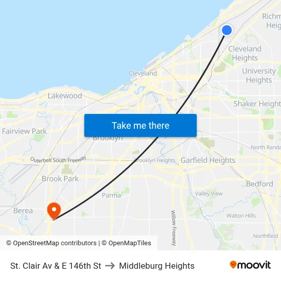 St. Clair Av & E 146th St to Middleburg Heights map