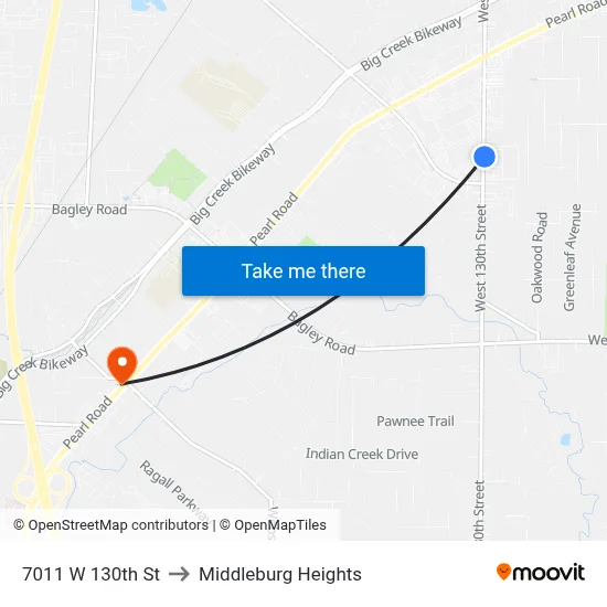 7011 W 130th St to Middleburg Heights map