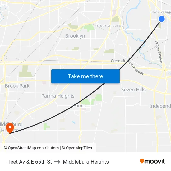Fleet Av & E 65th St to Middleburg Heights map