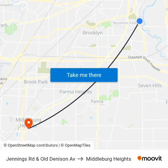 Jennings Rd & Old Denison Av to Middleburg Heights map