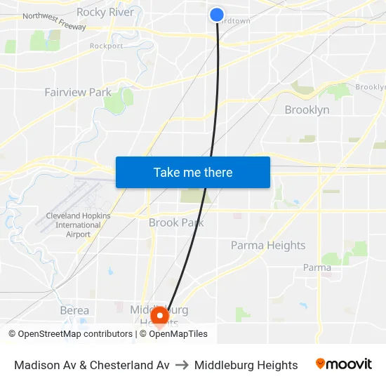 Madison Av & Chesterland Av to Middleburg Heights map