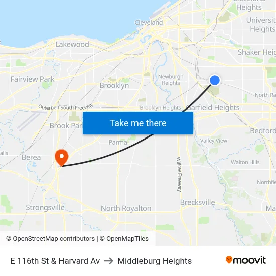 E 116th St & Harvard Av to Middleburg Heights map