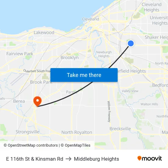 E 116th St & Kinsman Rd to Middleburg Heights map