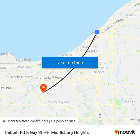 Babbitt Rd & Gay St to Middleburg Heights map