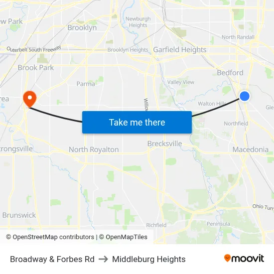 Broadway & Forbes Rd to Middleburg Heights map