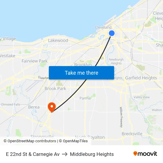 E 22nd St & Carnegie Av to Middleburg Heights map