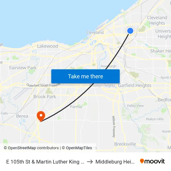 E 105th St & Martin Luther King Jr Dr to Middleburg Heights map